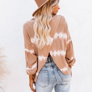 Swirlwind Cotton Tie Dye Knit Top Taupe small NWT